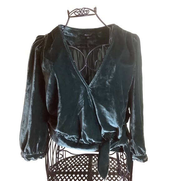 Madewell Velvet Wrap Blouse in Rich Green Size Medium - Picture 2 of 13